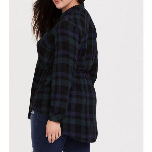 Torrid Emma Dark Green & Navy Plaid Twill Babydoll Tunic size 2 - Picture 2 of 10